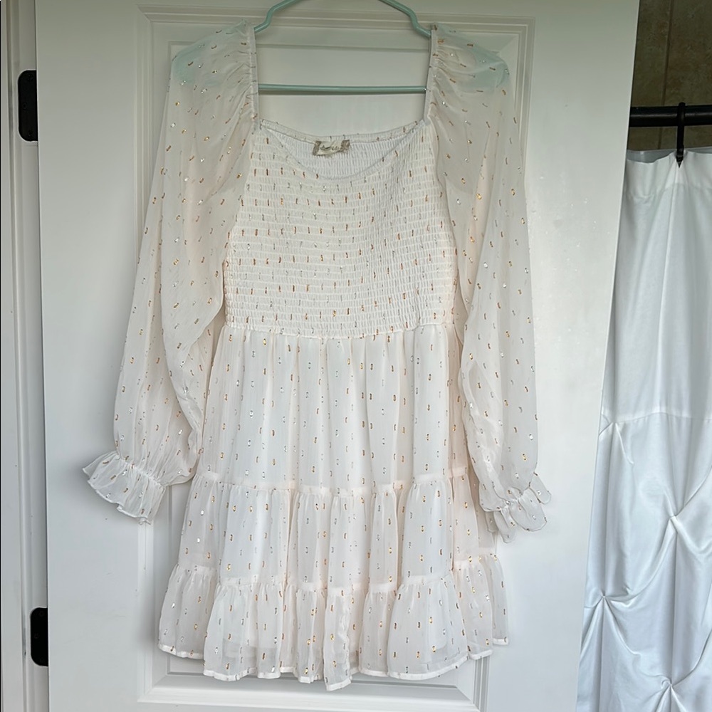 Altar'd State White and Gold Flowy Dress